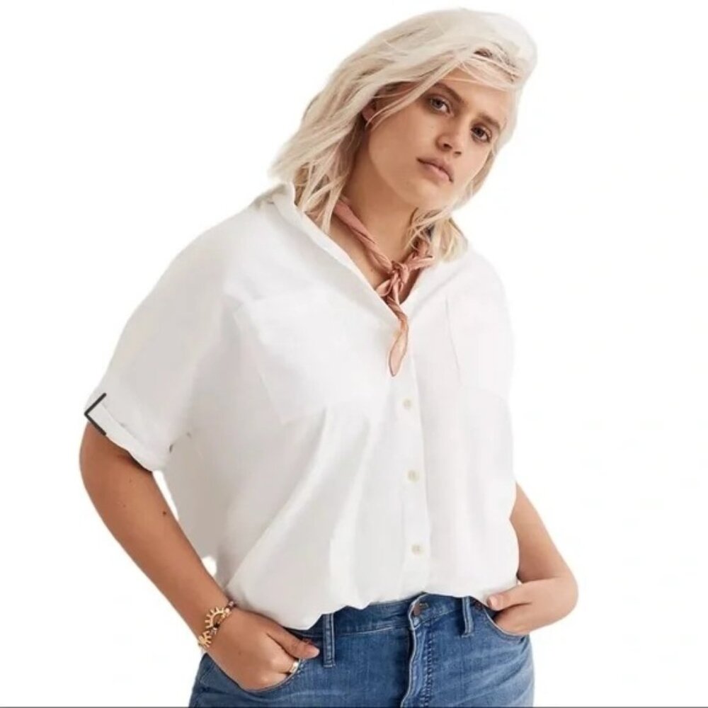 Madewell Womens White Cotton Courier Boxy Fit Shirt Preowned C4393